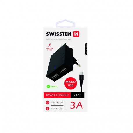Swissten Premium Travel Charger USB 3A / 15W With Micro USB Cable 1.2m