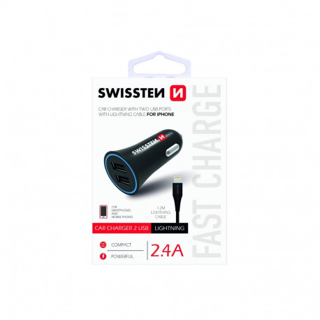 Swissten Car charger 12 - 24V / 1A + 2.1A + Lightning Data Cable 1.2m
