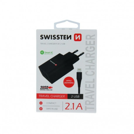 Swissten Smart IC Travel Charger 2x USB 2.1A with Lightning Cable 1.2m
