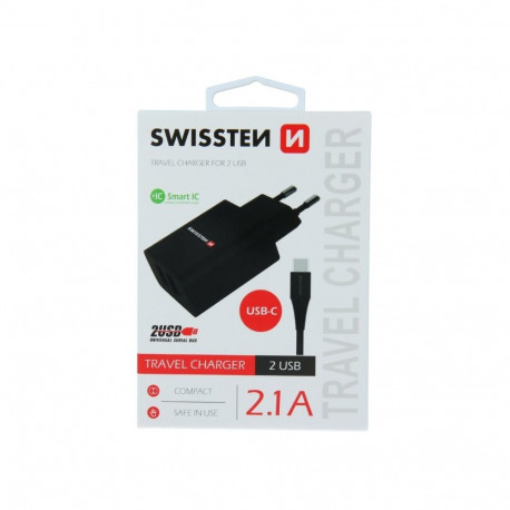 Swissten Smart IC Travel Charger 2x USB 2.1А with USB-C Cable 1.2 m