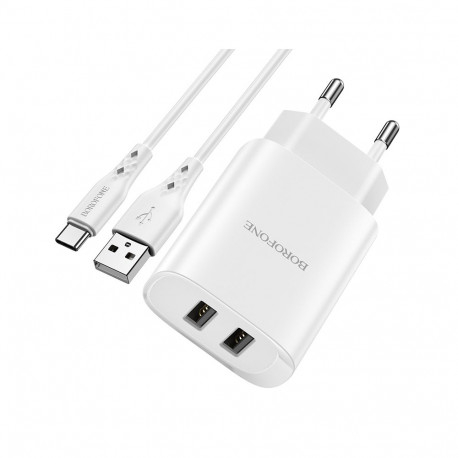 Borofone BN2 phone charger USB | 5V | 2.1A | 10.5W + USB-C cable white