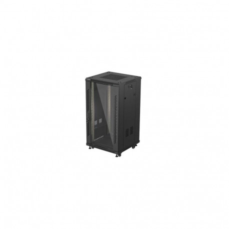 RACK CABINET 19" FREE-STANDING 22U/600X600 (FLAT PACK) WITH GLASS DOOR BLACK LANBERG