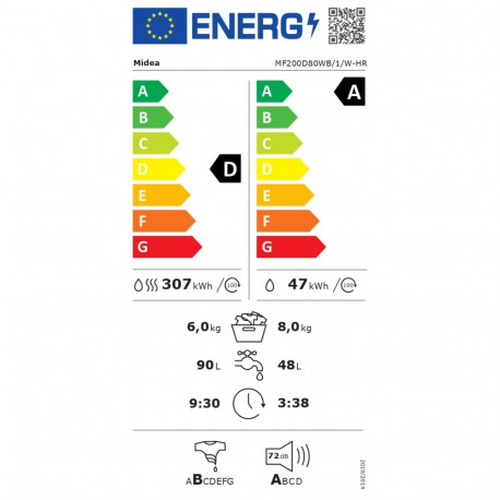 Midea Washing machine with dryer | MF200D80WB/1/W-HR | Energy efficiency class A/D | Front loading |