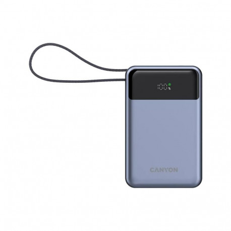 Power bank Canyon 20000mAh 65W LCD, built in cable, Dark Grey