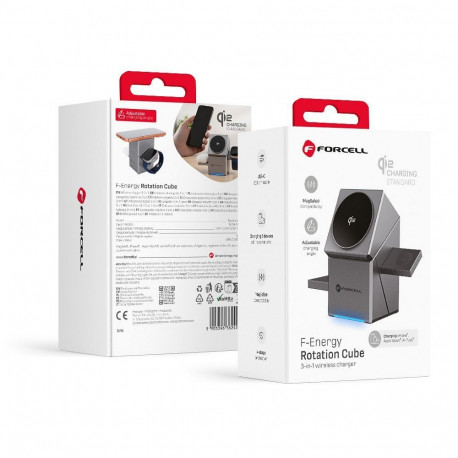 Wireless charger Forcell F-Energy 3in1 Rotation Cube Qi2 compatible with MagSafe (F-06) silver