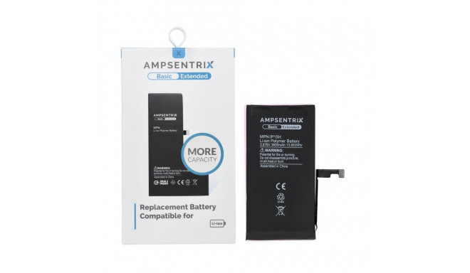 AmpSentrix Basic battery for iPhone 15 (high capacity 3600 mAh)