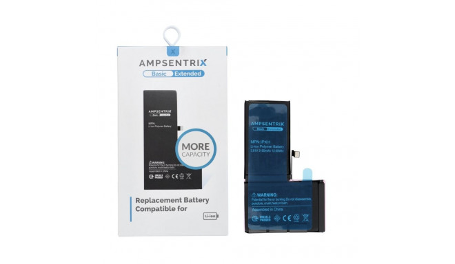 AmpSentrix Basic battery for iPhone X (high capacity 3150 mAh)