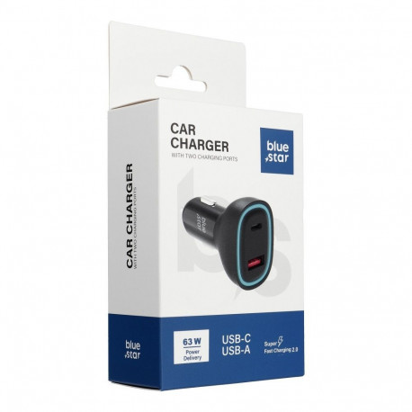 BLUE STAR car charger 3A 63W Type C + USB A PD QC3.0 AFC PPS SFC2.0 black