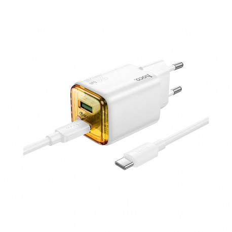 Phone charger Hoco USB A + USB C QC3.0 PD 3A 20W + cable USB C to USB C N52 white