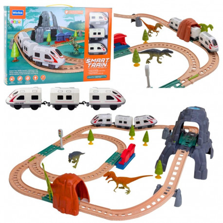 Kolejka Elektryczna Interaktywna Pociąg Wagony Tunel Wulkan Dinozaury 95 cm