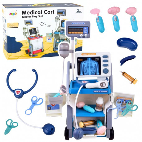 väikese arsti komplekt meditsiiniline käru röntgen EKG tuled sinine 16 osa