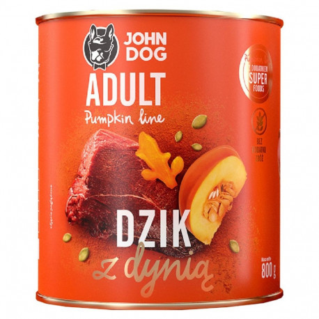 JOHN DOG Pumpkin Line täiskasvanute monoproteiin metssea ja kõrvitsaga märg koeratoit 800g
