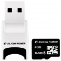Silicon Power mälukaart microSDHC 4GB Class 4 + USB lugeja