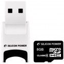 Silicon Power mälukaart microSDHC 8GB Class 4 + USB lugeja