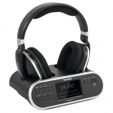 TSAT Stereoman 2 DAB+ mustad juhtmevabad stereokõrvaklapid dokkimisjaamaga 2,4GHz