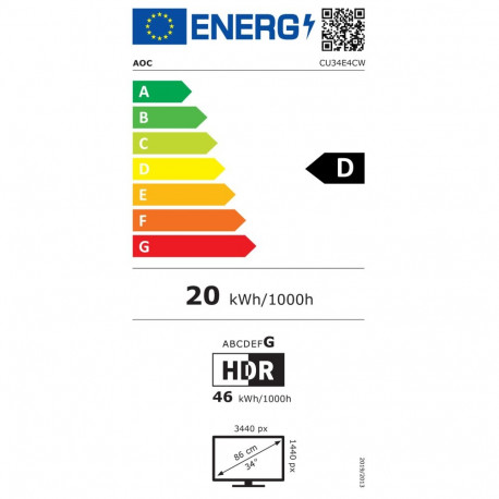 86,4cm/34" (3440x1440) AOC CU34E4CW 21:9 VA 4ms 120Hz kumer HDMI DisplayPort USB-C RJ45 VESA kõlar v