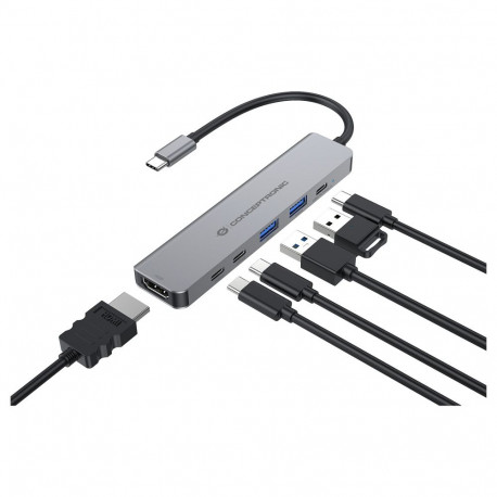 Conceptronic 6-1 dokkimisjaam USB-C->HDMI/2xUSB-A/2xUSB-C/+ 25cm hall