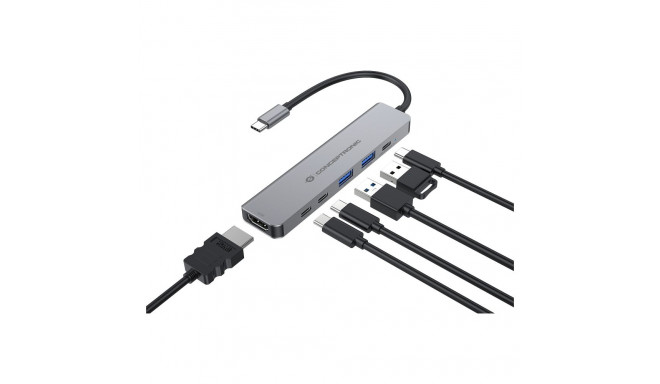"CONCEPTRONIC 6-1 Dock USB-C->HDMI/2xUSB-A/2xUSB-C/+ 25cm gr"