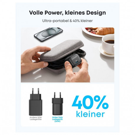"ANKER Charger 30W kompaktes GaN Schnellladegert 1x USB-C schwarz"
