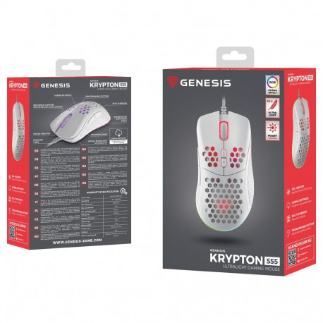 "Genesis Gaming Maus KRYPTON 555 RGB kabelgeb. weiß"