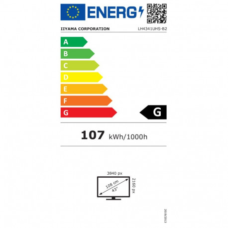 IIYAMA 108cm (43") LH4341UHS-B2 16:9 3xHDMI+USB IPS 4K jaemüügi versioon