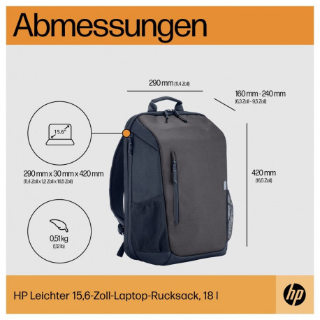 "HP Travel 18 Liter 15.6inch Iron Grey Laptop Backpack"