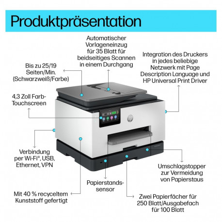 "T HP OfficeJet Pro 9130b Tinte-Multifunktionsdrucker 4in1 A4 LAN WLAN ADF Duplex"