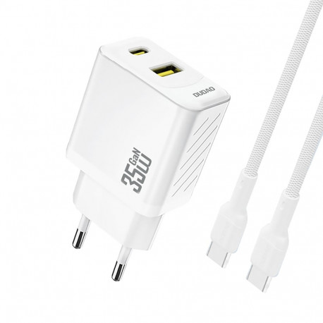 Dudao A27MaxCEU PD QC 35W USB-A USB-C Wall Charger with USB-C Cable - White
