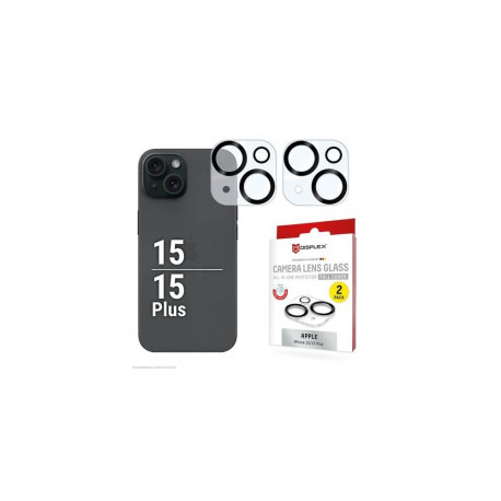 Displex Full Cover Camera Lens Glass iPhone 15/15 Plus, 10H, Full Camera Protector, Quick Mount, 2-P