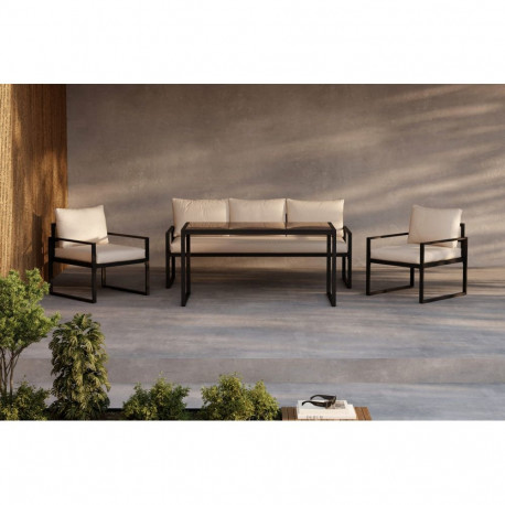 Aiamööbli komplekt CATANIA diivan, laud ja 2 tooli, beež/must