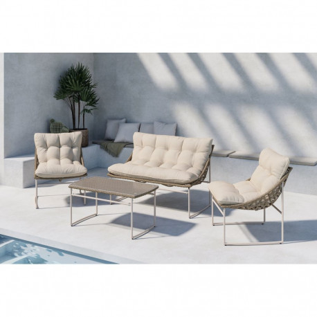 Aiamööbli komplekt TINA 2-kohaline diivan, laud ja 2 tooli, beež