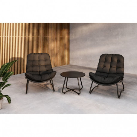 Aiamööbli komplekt CALA laud ja 2 tooli, must/hall