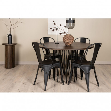 Söögitoa komplekt STONE ümmargune laud ja 4 TEMPE tooli, must/pruun