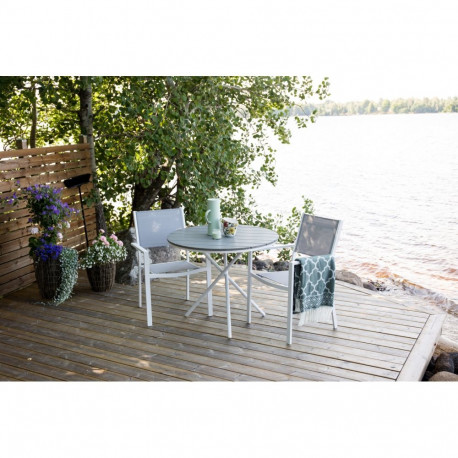 Aiamööbli komplekt PARMA laud ø90 cm ja 2 tooli, hall ja valge