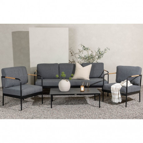 Aiamööbli komplekt PEHNNA 3-kohaline diivan, 2 tugitooli ja laud, hall