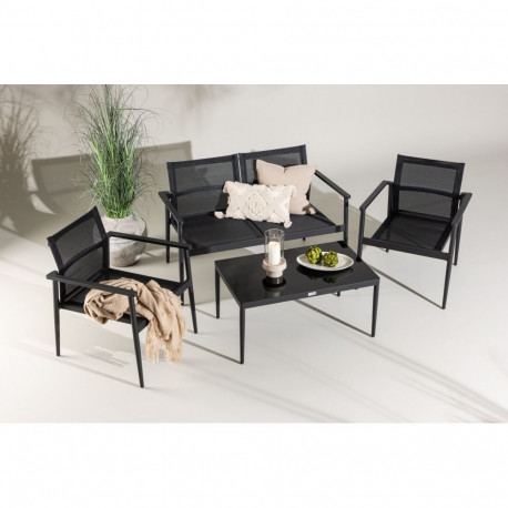 Aiamööbli komplekt BREAK laud, diivan ja 2 tooli, must