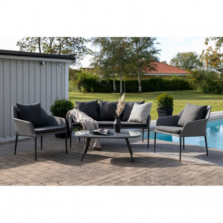 Aiamööbli komplekt SPOGA 2-kohaline diivan, 2 tugitooli ja diivanilaud, must/hall