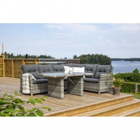 Aiamööbli komplekt LONDON nurgadiivan + laud, hall