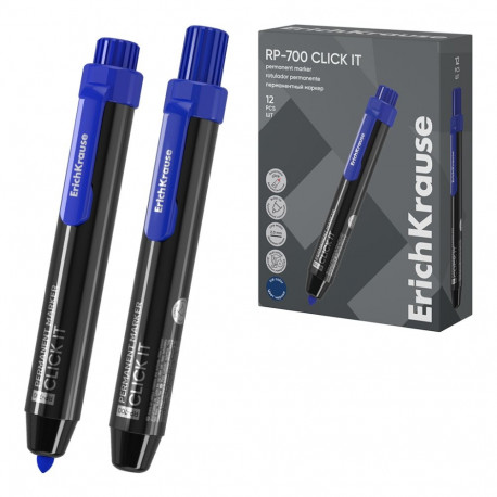 Retractable permanent marker ErichKrause RP-700 Click it, ink color: blue (box 12 pcs.)