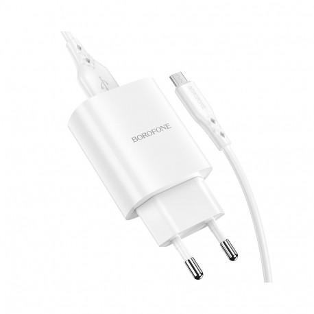 Borofone seinalaadija BN1 Innovative - USB - 2,1A koos USB-lt MicroUSB-le valge