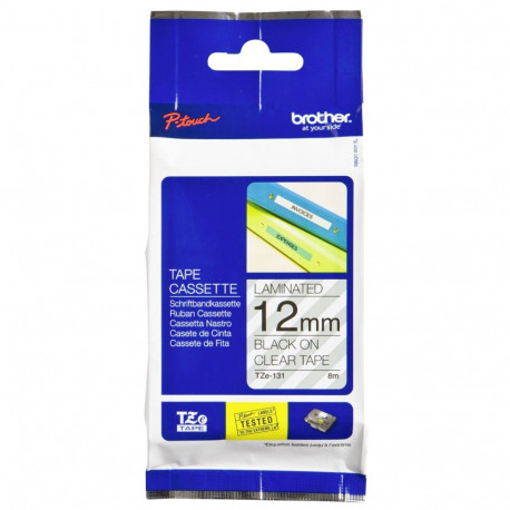 Brother TZe-131 Laminated Tape Black on Clear, TZe, 8 m, 1.2 cm