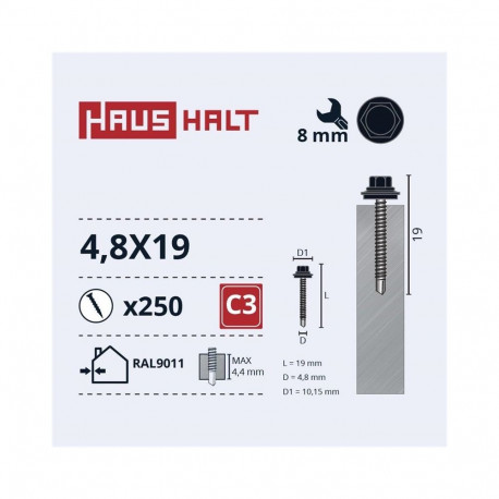 SELF SCREW 4,8X19 MET+EPDM RAL9011(250)