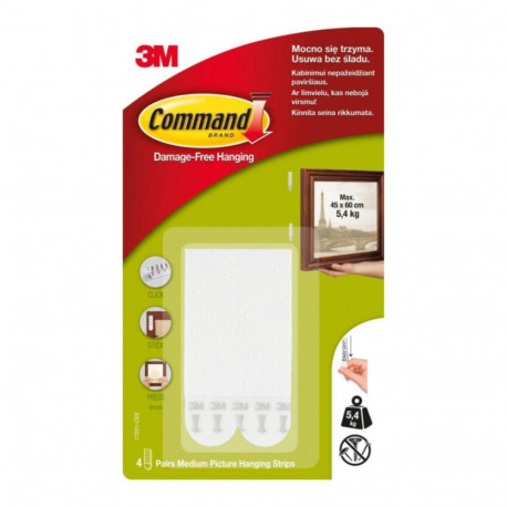 Picture fixing strips 3M COMMAND 17201 M size white (5.4kg)
