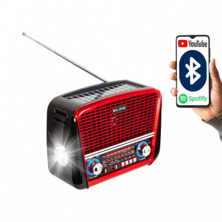 77-556# Radio przenośne analogowe am/fm bt blow ra17 solarne czerwone