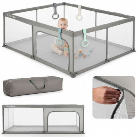 Kojec dla dziecka łóżeczko DUŻY PLAC ZABAW 150 x 200 x 68 cm - szary + uchwyty do kojca st1
