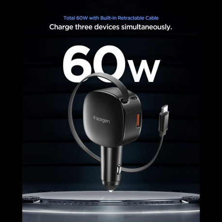 SPIGEN EV603BT ESSENTAIL CAR CHARGER 60W + TYPE-C CABLE BLACK