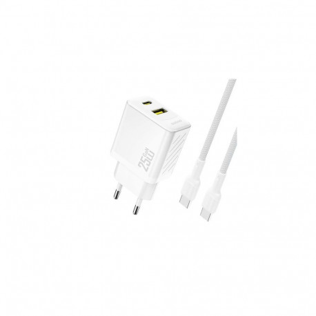 Dudao Dudao A26TCEU PD QC 25W GaN USB-A USB-C Wall Charger with USB-C Cable White