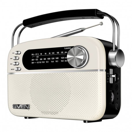 Sven Speaker SVEN SRP-505, white (3W, Bluetooth, FM/AM/SW, USB, microSD, AUX, battery)