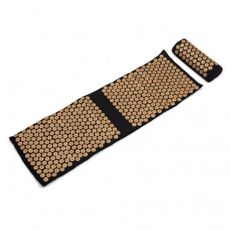 Acupuncture massage pad set with pillow and cover black gold