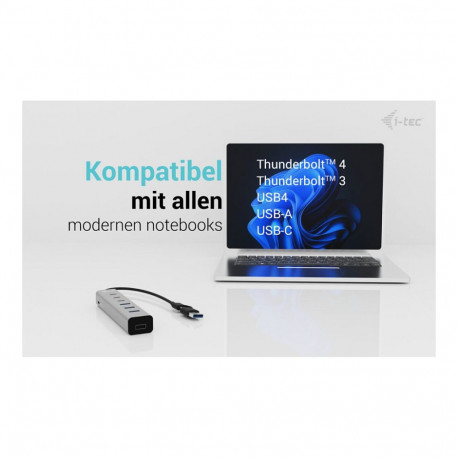 D I-TEC metallist laadimisjaotur USB-C/USB-A 7 porti 3x USB-C 3.2 Gen. 1 4x USB-A 3.2 Gen. 1